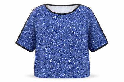 T Tahari Womens Blue Geometric Viscose Basic T-Shirt Size XL Crew Neck