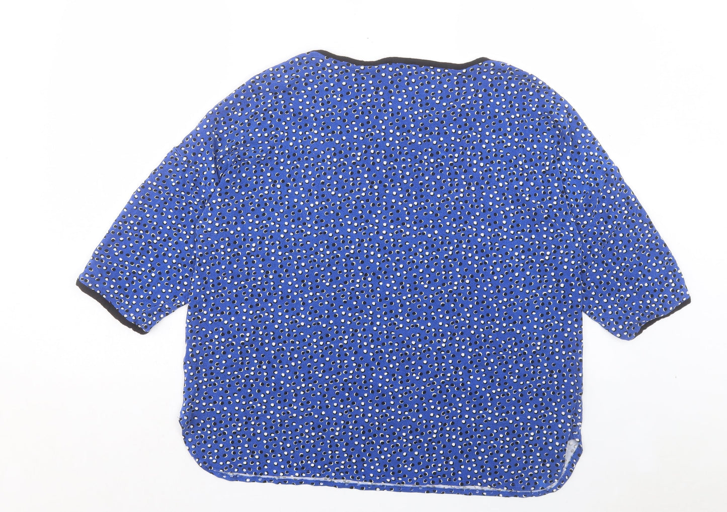 T Tahari Womens Blue Geometric Viscose Basic T-Shirt Size XL Crew Neck