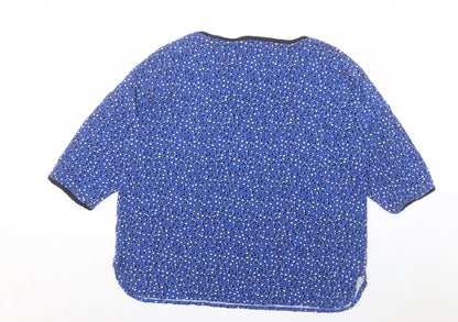 T Tahari Womens Blue Geometric Viscose Basic T-Shirt Size XL Crew Neck