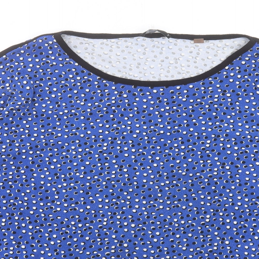 T Tahari Womens Blue Geometric Viscose Basic T-Shirt Size XL Crew Neck