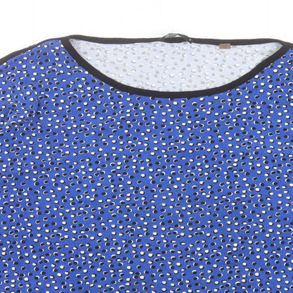 T Tahari Womens Blue Geometric Viscose Basic T-Shirt Size XL Crew Neck