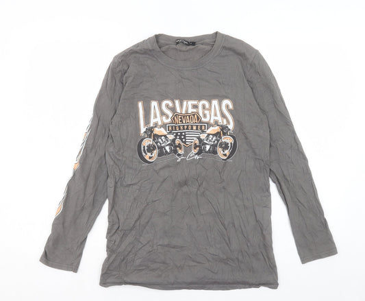 Nasty Gal Womens Grey Polyester Basic T-Shirt Size 8 Crew Neck - Las Vegas