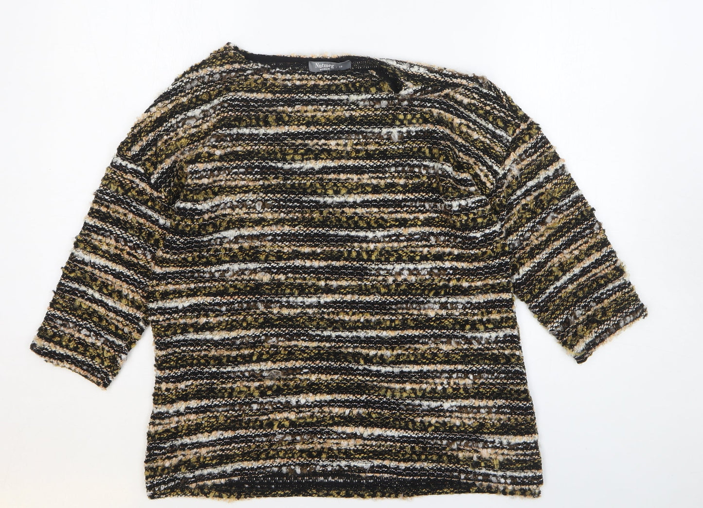 Nutmeg Womens Multicoloured Round Neck Striped Acrylic Pullover Jumper Size 10