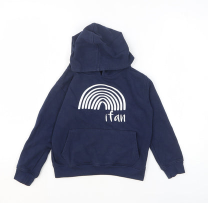 Preworn Boys Blue Cotton Pullover Hoodie Size 4-5 Years Pullover - Rainbow
