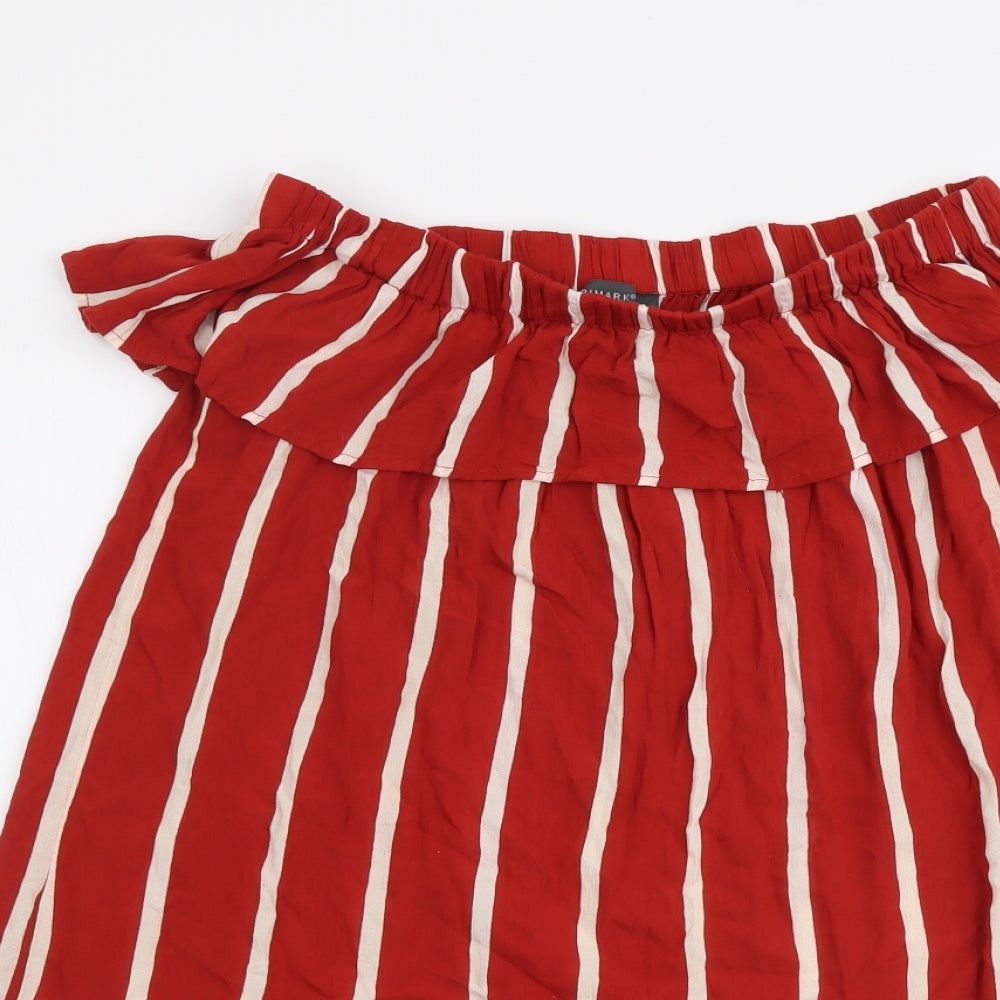 Primark Womens Red Striped Viscose Basic Blouse Size 6 Off the Shoulder