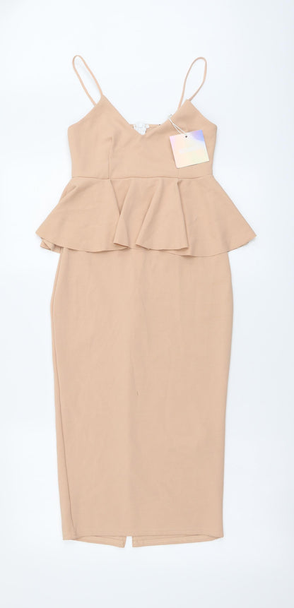 Missguided Womens Pink Polyester Bodycon Size 6 V-Neck Zip