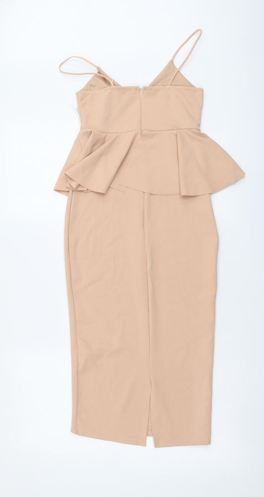 Missguided Womens Pink Polyester Bodycon Size 6 V-Neck Zip