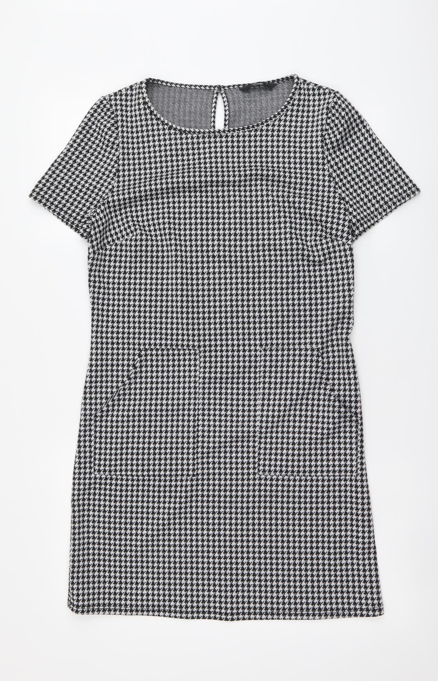 George Womens Black Houndstooth Polyester Shift Size 8 Round Neck Pullover