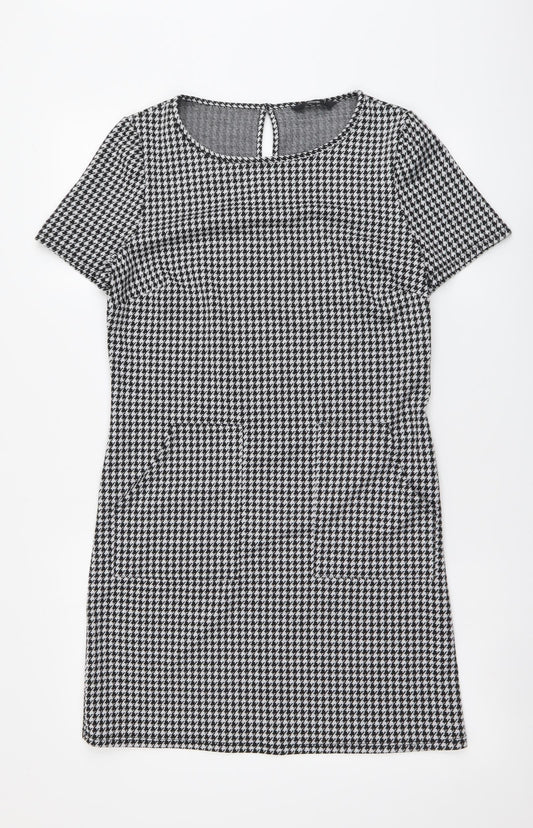 George Womens Black Houndstooth Polyester Shift Size 8 Round Neck Pullover