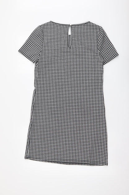 George Womens Black Houndstooth Polyester Shift Size 8 Round Neck Pullover