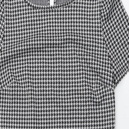 George Womens Black Houndstooth Polyester Shift Size 8 Round Neck Pullover