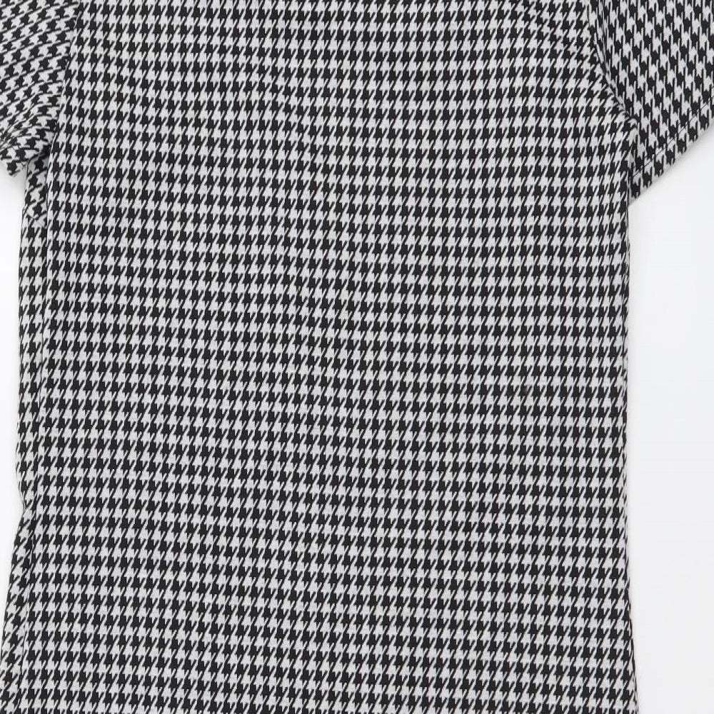 George Womens Black Houndstooth Polyester Shift Size 8 Round Neck Pullover