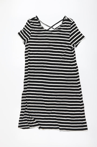 Only Womens Black Striped Viscose A-Line Size M Round Neck Pullover