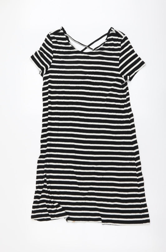 Only Womens Black Striped Viscose A-Line Size M Round Neck Pullover