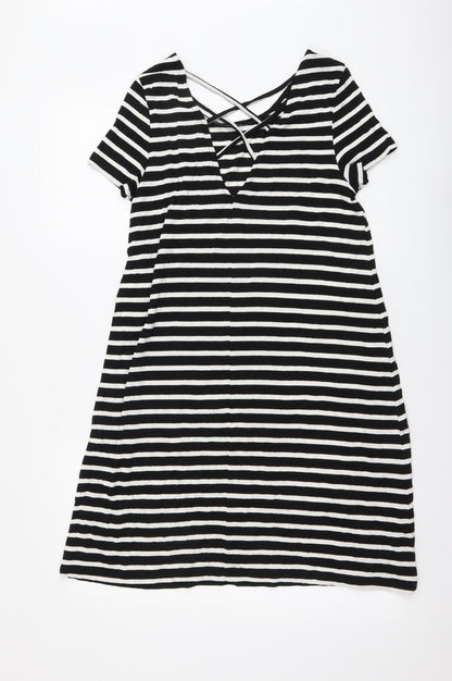 Only Womens Black Striped Viscose A-Line Size M Round Neck Pullover