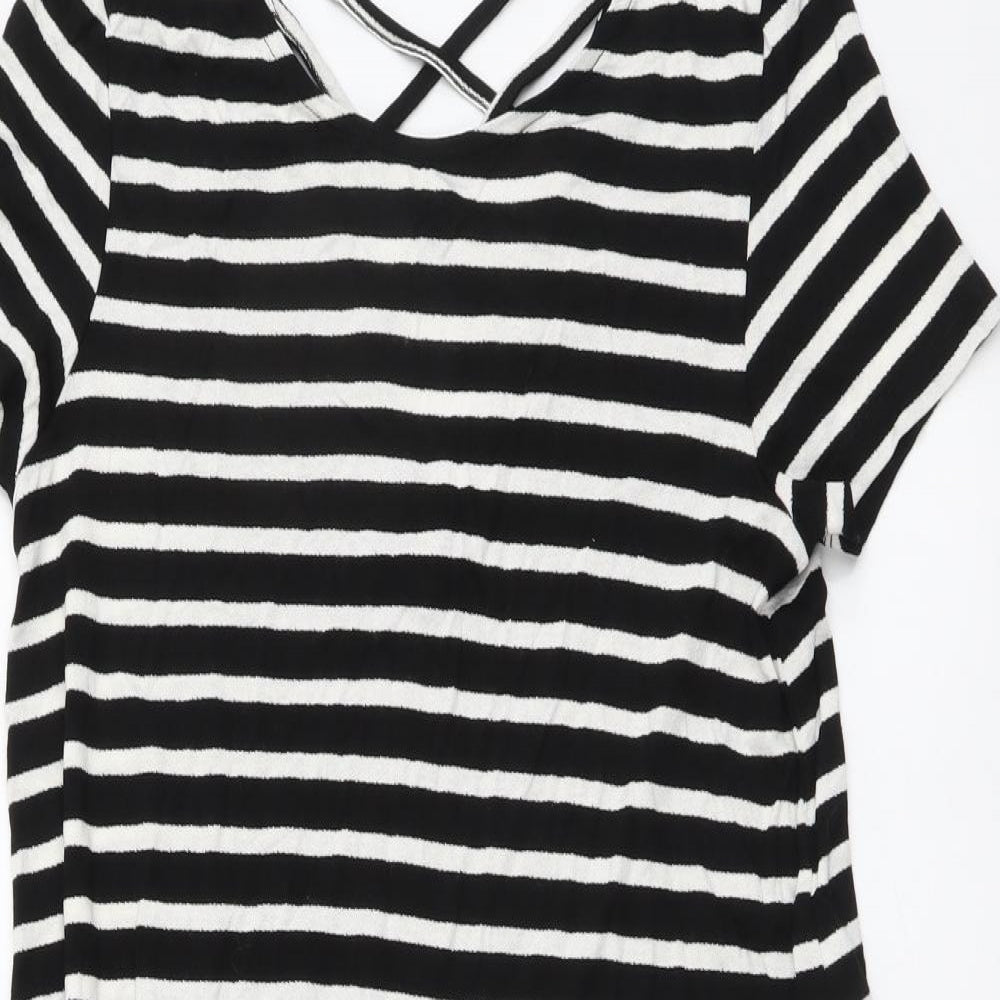 Only Womens Black Striped Viscose A-Line Size M Round Neck Pullover