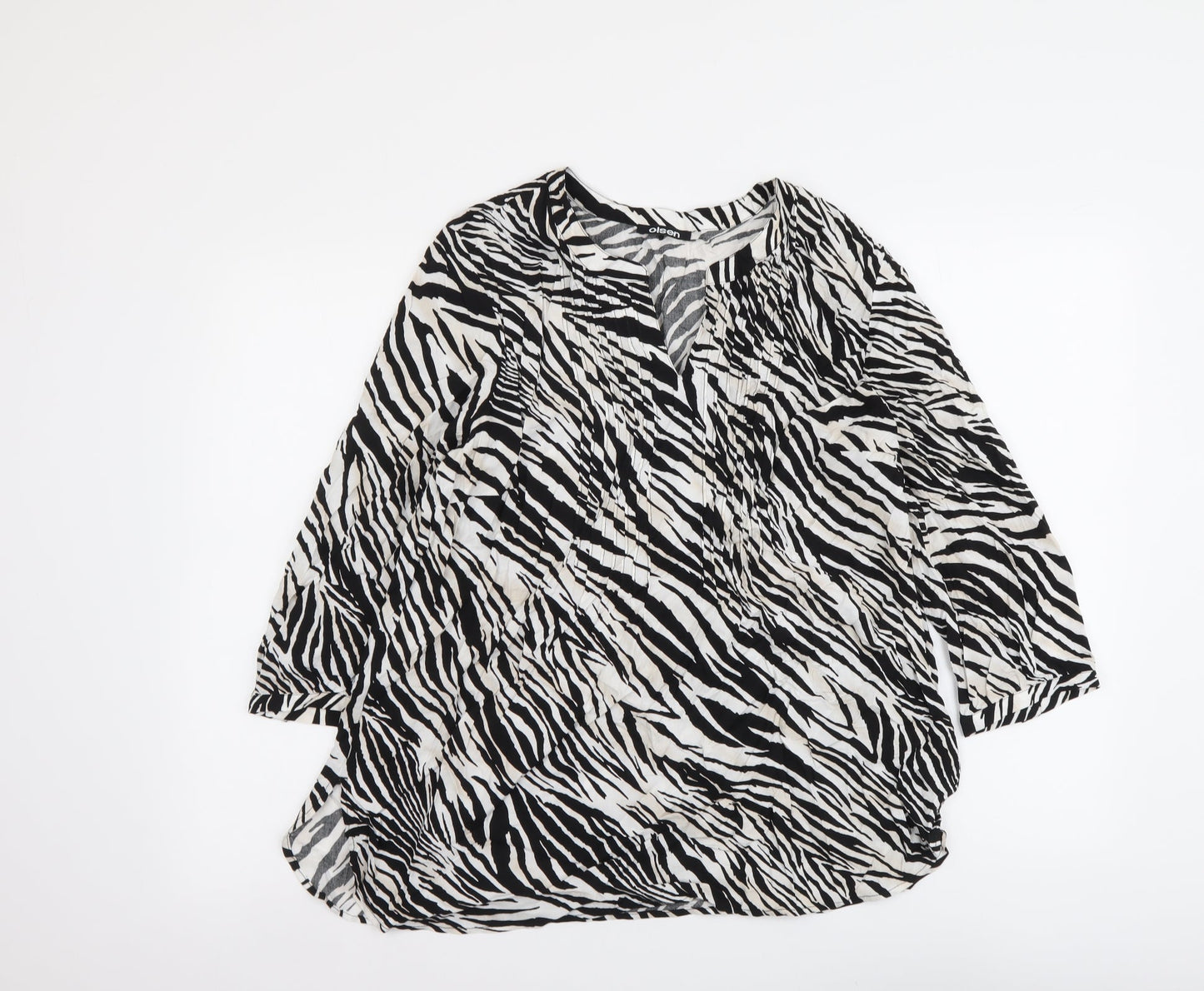 Olsen Womens Black Animal Print Polyester Basic Blouse Size 16 V-Neck - Zebra Print