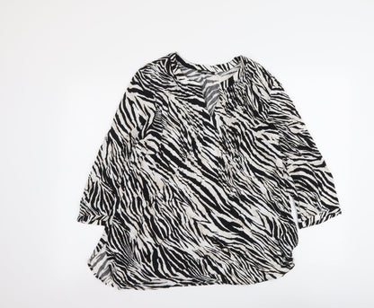 Olsen Womens Black Animal Print Polyester Basic Blouse Size 16 V-Neck - Zebra Print