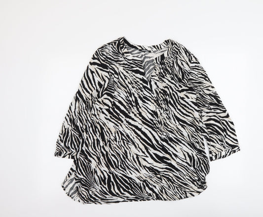 Olsen Womens Black Animal Print Polyester Basic Blouse Size 16 V-Neck - Zebra Print