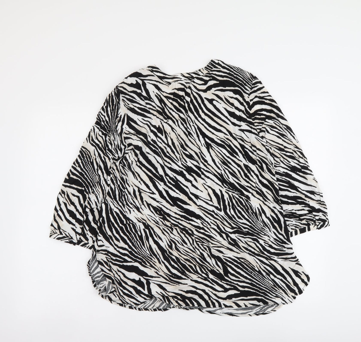 Olsen Womens Black Animal Print Polyester Basic Blouse Size 16 V-Neck - Zebra Print