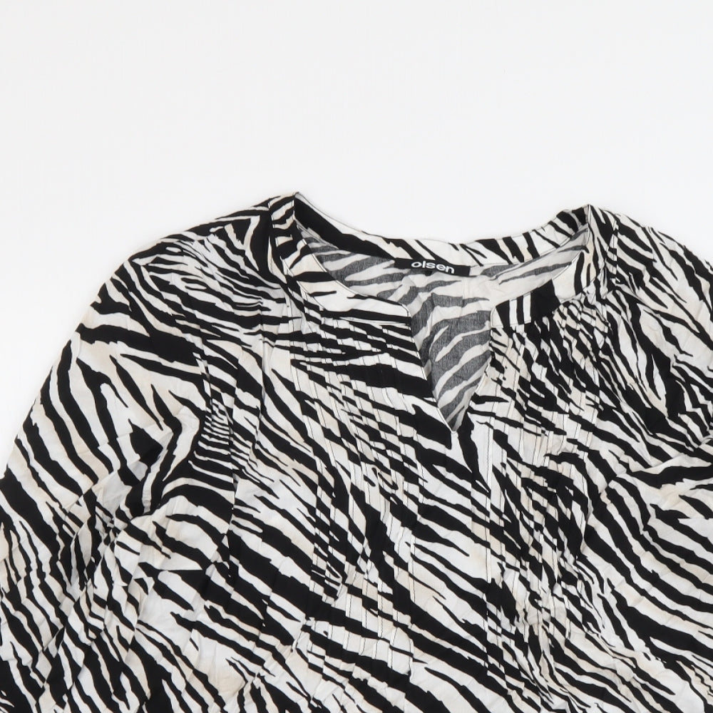 Olsen Womens Black Animal Print Polyester Basic Blouse Size 16 V-Neck - Zebra Print