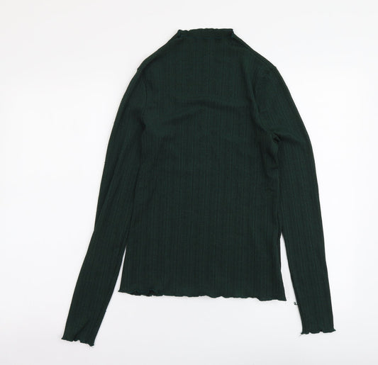 H&M Womens Green Polyester Basic Blouse Size M Mock Neck