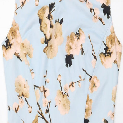 Smashed Lemon Womens Blue Floral Polyester A-Line Size S Round Neck Zip
