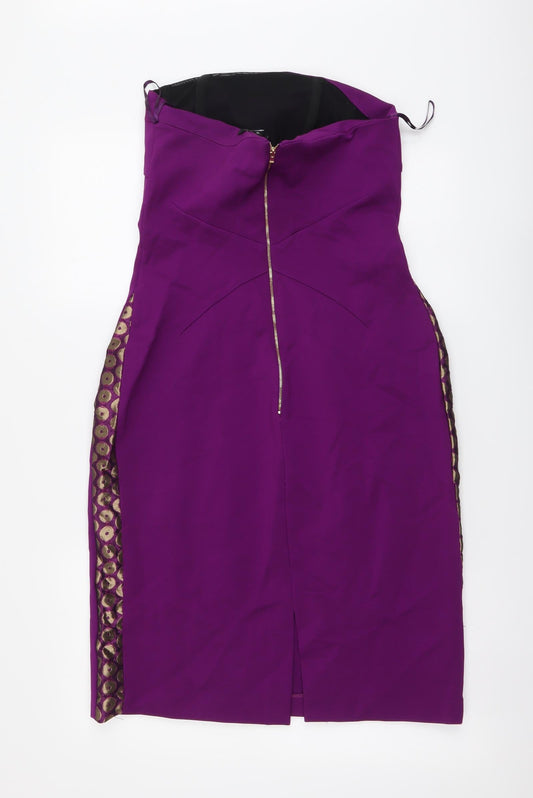 Tara Jarmon Womens Purple Polyester A-Line Size L Off the Shoulder Zip