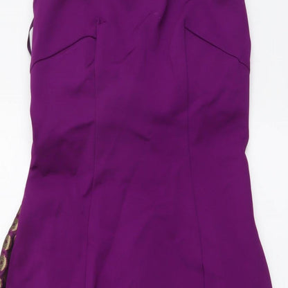 Tara Jarmon Womens Purple Polyester A-Line Size L Off the Shoulder Zip