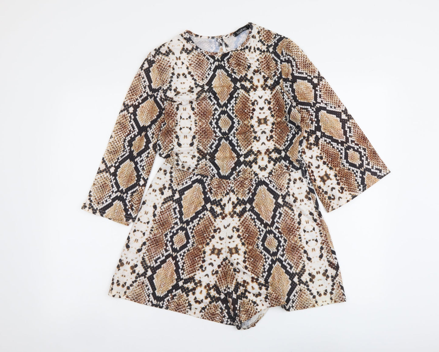 Boohoo Womens Beige Animal Print Polyester Playsuit One-Piece Size 10 Pullover - Snake Skin Print