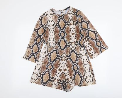 Boohoo Womens Beige Animal Print Polyester Playsuit One-Piece Size 10 Pullover - Snake Skin Print