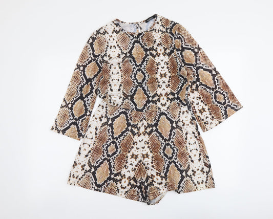 Boohoo Womens Beige Animal Print Polyester Playsuit One-Piece Size 10 Pullover - Snake Skin Print