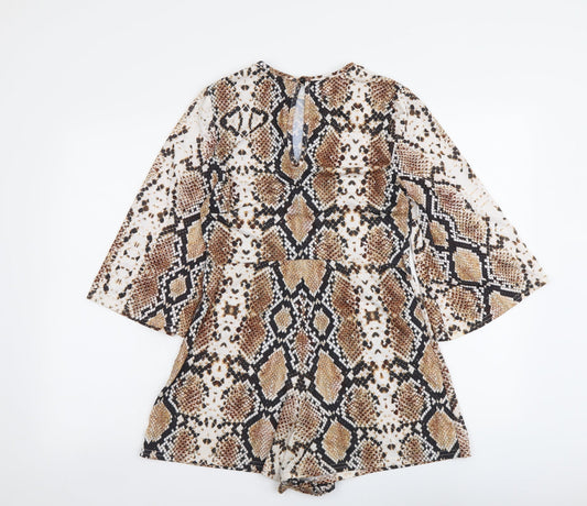 Boohoo Womens Beige Animal Print Polyester Playsuit One-Piece Size 10 Pullover - Snake Skin Print