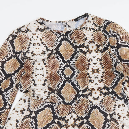 Boohoo Womens Beige Animal Print Polyester Playsuit One-Piece Size 10 Pullover - Snake Skin Print
