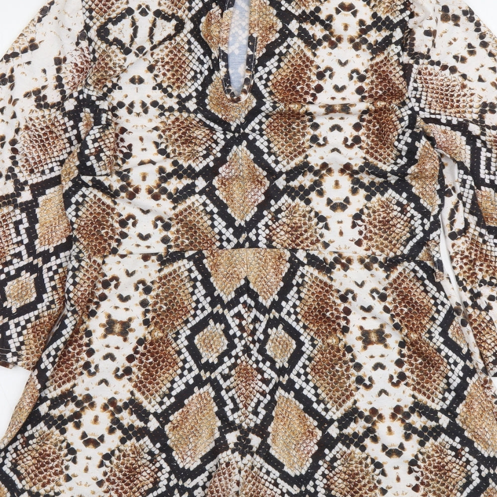 Boohoo Womens Beige Animal Print Polyester Playsuit One-Piece Size 10 Pullover - Snake Skin Print