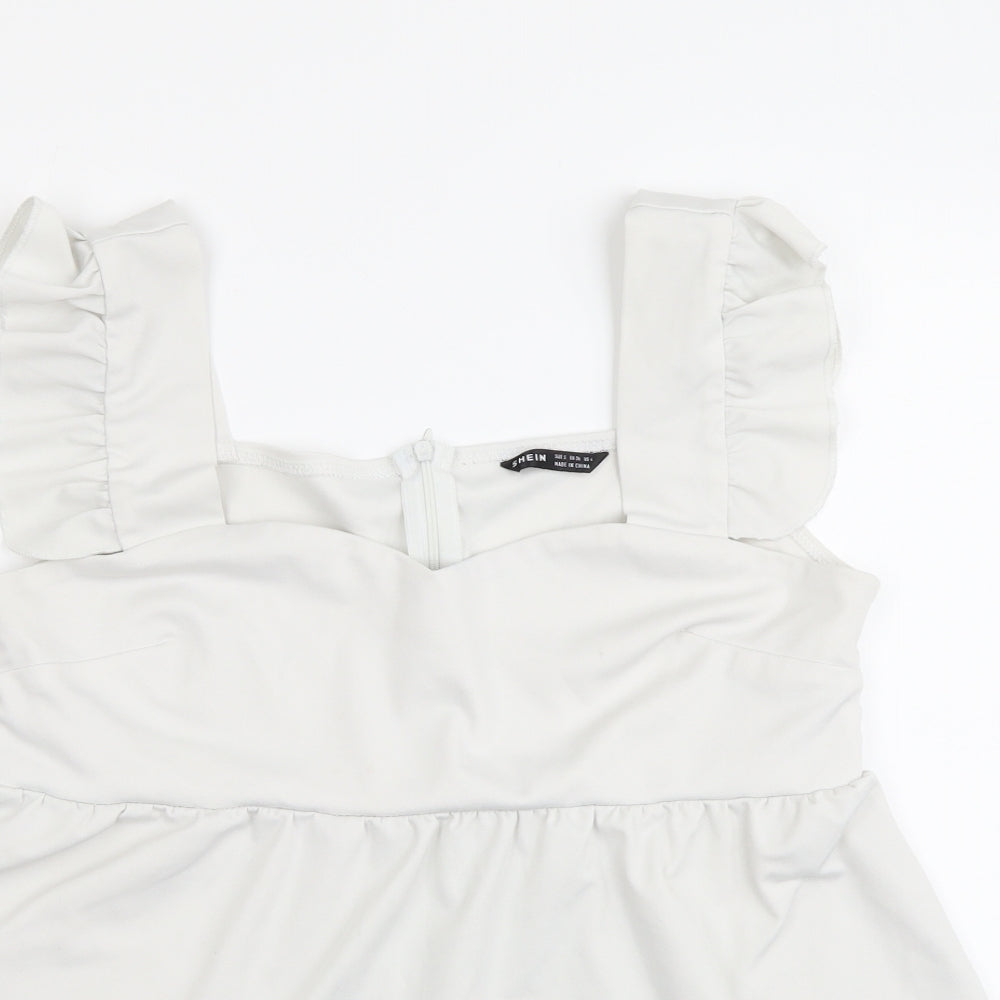 SheIn Womens Grey Polyester Basic Blouse Size S Square Neck