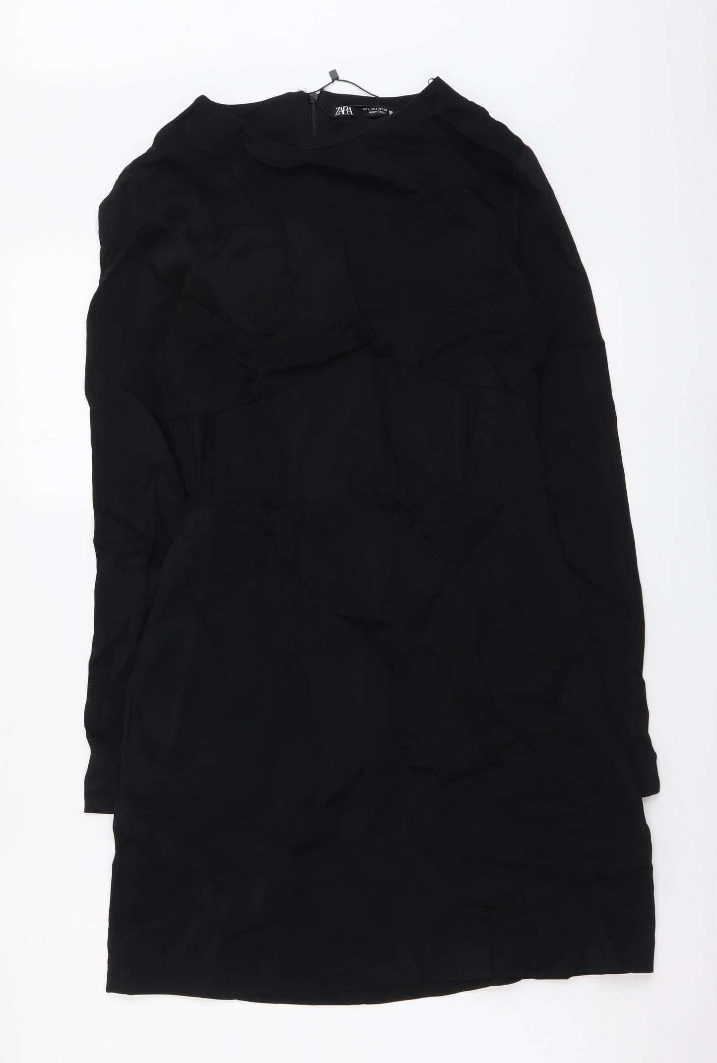 Zara Womens Black Viscose Mini Size L Round Neck Zip