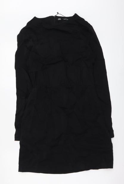 Zara Womens Black Viscose Mini Size L Round Neck Zip