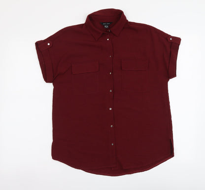 Womens UK Size 8 New Look Red Basic Button-Up