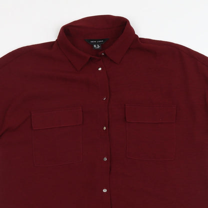 Womens UK Size 8 New Look Red Basic Button-Up