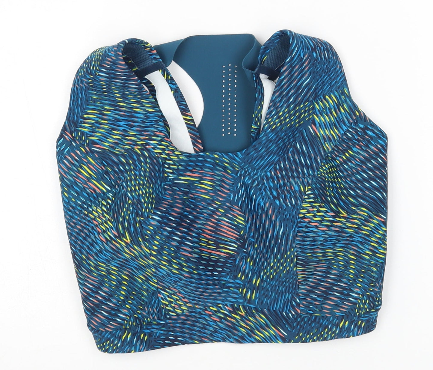 Marks and Spencer Womens Blue Geometric Polyamide Cropped Casual Size 6 Scoop Neck Hook & Eye