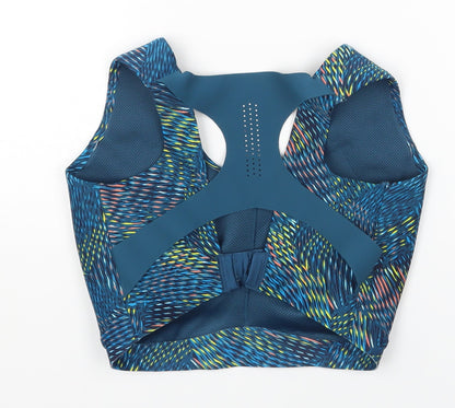 Marks and Spencer Womens Blue Geometric Polyamide Cropped Casual Size 6 Scoop Neck Hook & Eye