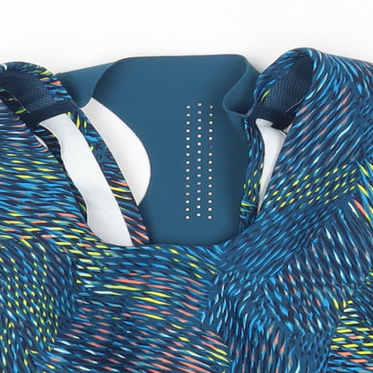 Marks and Spencer Womens Blue Geometric Polyamide Cropped Casual Size 6 Scoop Neck Hook & Eye