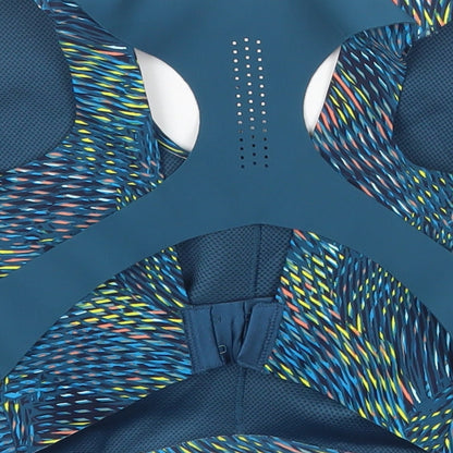 Marks and Spencer Womens Blue Geometric Polyamide Cropped Casual Size 6 Scoop Neck Hook & Eye