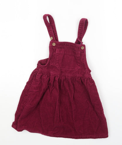 NEXT Girls Purple Cotton Pinafore/Dungaree Dress One Size Square Neck Button