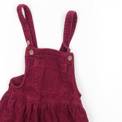 NEXT Girls Purple Cotton Pinafore/Dungaree Dress One Size Square Neck Button