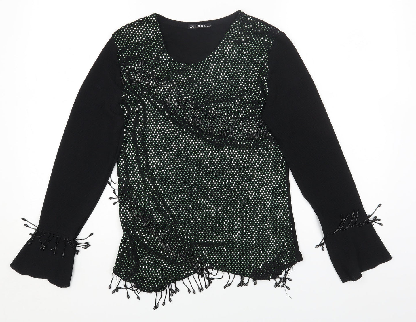 XULIS Womens Black Polka Dot Cotton Basic T-Shirt Size XL Round Neck