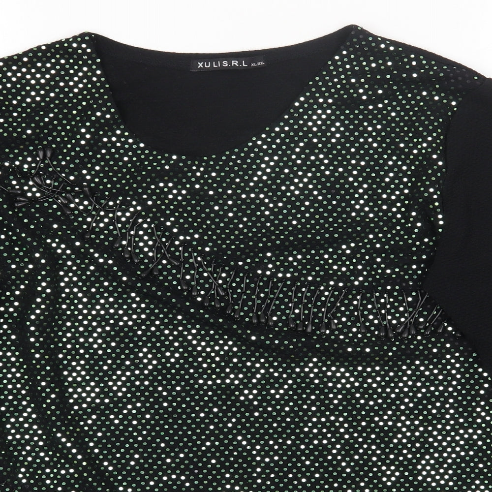 XULIS Womens Black Polka Dot Cotton Basic T-Shirt Size XL Round Neck