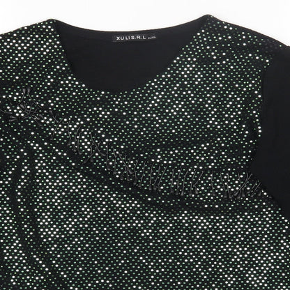 XULIS Womens Black Polka Dot Cotton Basic T-Shirt Size XL Round Neck