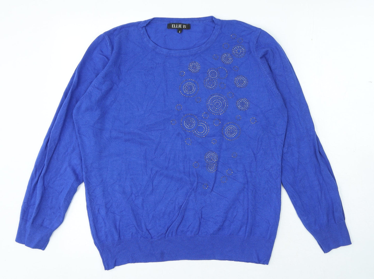 Eliie B Womens Blue Round Neck Viscose Pullover Jumper Size L